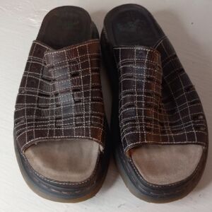 Dr. Martens Dark Brown Plaid Slide Sandals